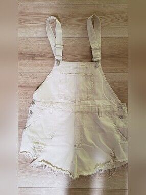 Women’s Cream Denim Short Overall Dress